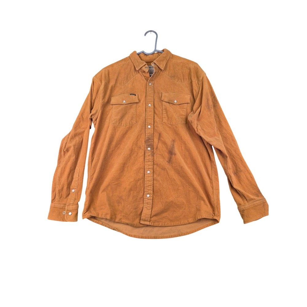 Poncho Mens Corduroy Snap Front Shirt Tan Yellow Regular Fit Large Distressed